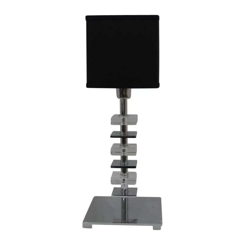chrome lamp with crystal and black square lampshade. - Moinat - Table lamps