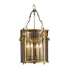Lanterne ronde “Laurier” de style Louis XVI en fer doré à la … - Moinat - Lustres, Plafonniers