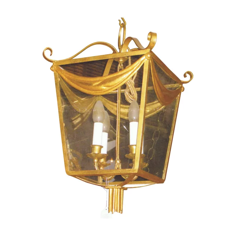 Lanterne de style année 30 en fer doré à la feuille avec 4 … - Moinat - Lustres, Plafonniers