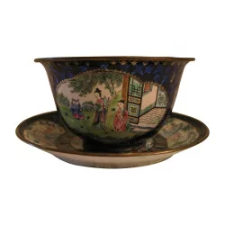 Cup with saucer in blue enamel with decoration of …