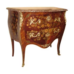 Louis XV chest of drawers inlaid in rosewood with floral motif,