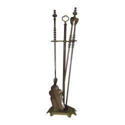 Set of bronze and metal fireplace tools. Period: 19th …