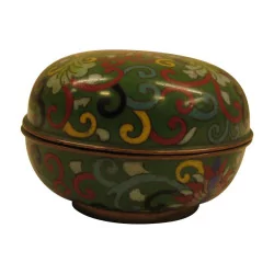 green cloisonné round candy box with decoration …