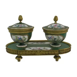 Inkwell in green Sèvres porcelain with bird decoration …