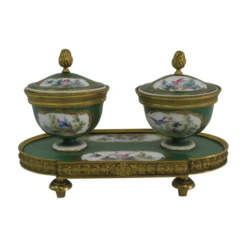 Inkwell in green Sèvres porcelain with bird decoration … - Moinat - Office accessories, Inkwells