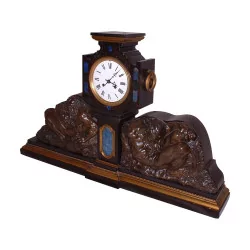 Napoleon III wooden mantel clock, surmounted by 2 …