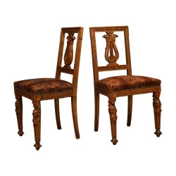 Paire de chaises Empire, lyre et cariatides en bois sculpté et …