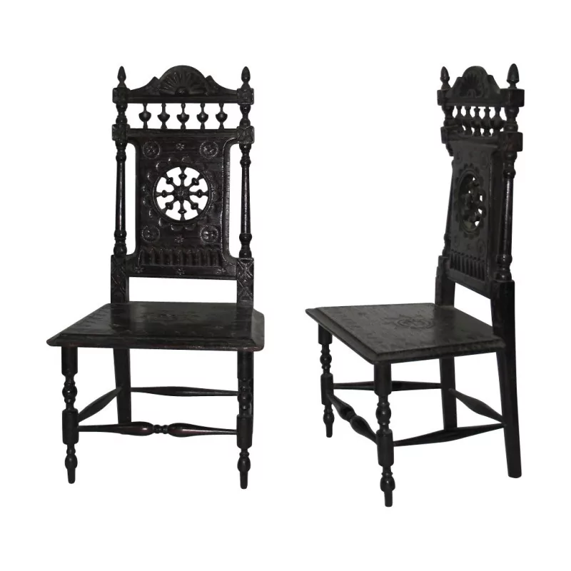 Paire de chaises miniature Henry II en chêne sculpté. Epoque … - Moinat - Accessoires de décoration