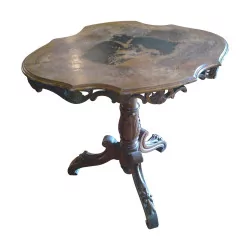 Brienz table in carved wood with inlaid top. Swiss, …