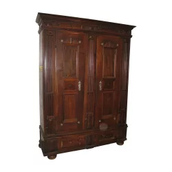 Louis XIII cabinet, in richly decorated carved walnut, on