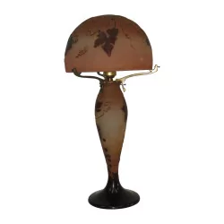 pink-brown Gallé lamp in glass paste with decoration of