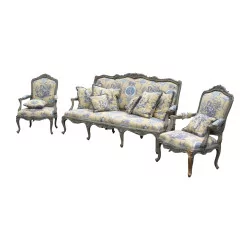 Set comprising 1 sofa and 2 Louis XV Regency armchairs with …