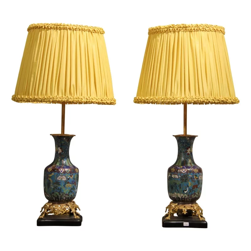 пара синих перегородчатых ваз с цветочным орнаментом и - Moinat - Настольные лампы