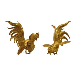 pair of chased and gilt silver roosters from Wolfers, weight …