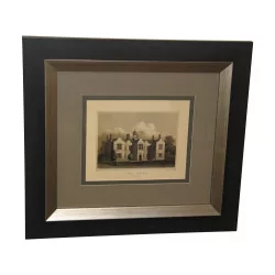“English Manors” engraving, with wooden frame.
