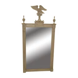 Regency style mirror in gray lacquered wood with carved eagle.