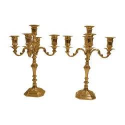 Pair of silver candlesticks with 5 candles. (4130g). Italy, …