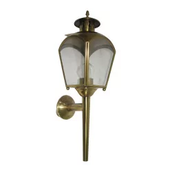 4-sided patinated brass lantern with glass.