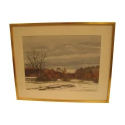 watercolor painting on paper “Winter Landscape”, signed Patrick …