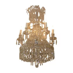 Directoire chandelier, restored, in glass and crystals with 6 …