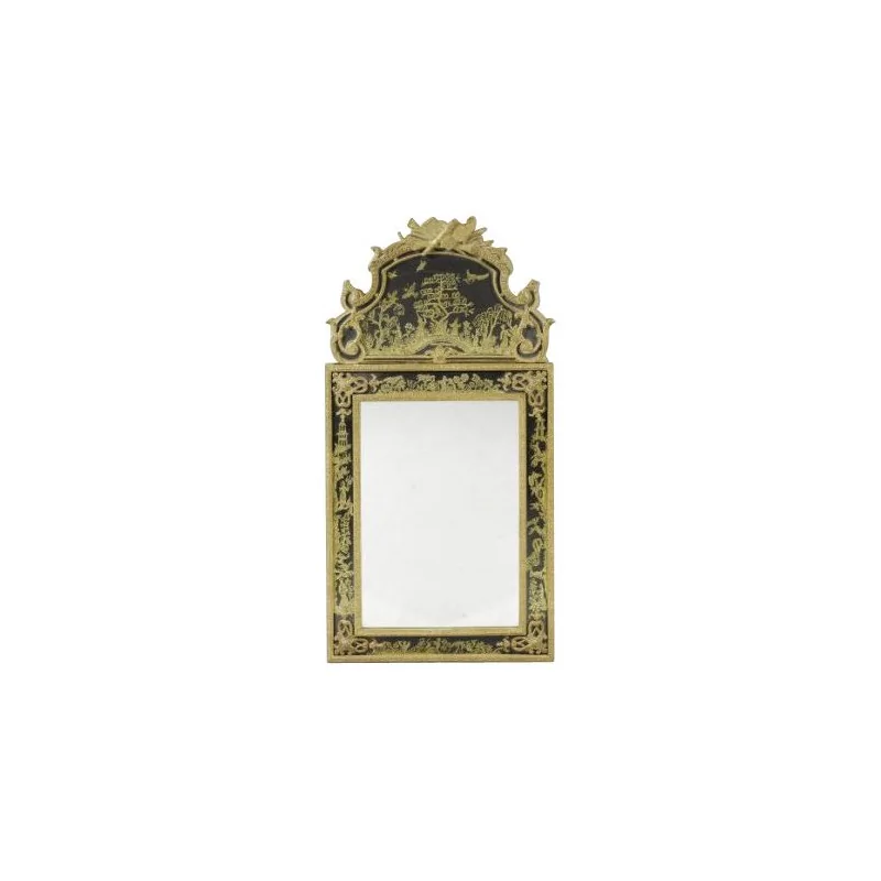 Miroir de style en bois sculpté doré et noir avec … - Moinat - Glaces, Miroirs