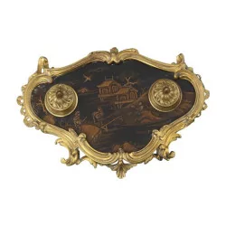 Encrier de bureau de style Louis XV en bronze ciselé et doré à …