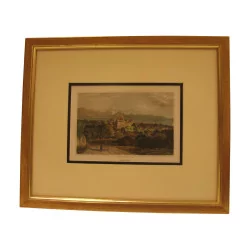 Lausanne color engraving, under glass with wooden frame …