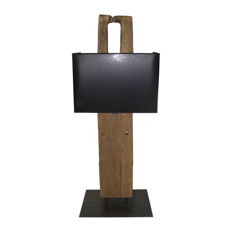 floor lamp in old oak with black lampshade and base in … - Moinat - ACTION NOËL 2020