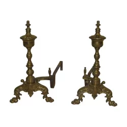 Pair of Baroque andirons in bronze, in the shape of …