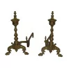 Pair of Baroque andirons in bronze, in the shape of … - Moinat - Firedogs, Andirons