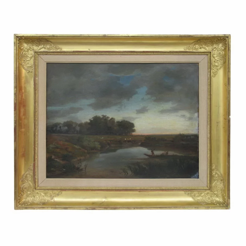 Gemälde, Öl auf Karton „Boot auf dem See“, signiert … - Moinat - VE2022/1