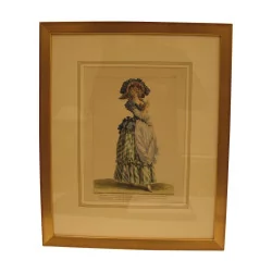 color engraving of “Mode” under glass with baguette frame …