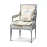 Pair of Louis XVI armchairs with cushions, covered with Lampas … - Moinat - Armchairs
