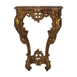 Console de style Louis XV en bois sculpté et doré avec marbre …