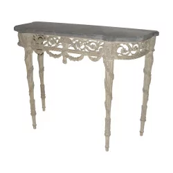 Louis XVI style console in carved white patinated wood with …
