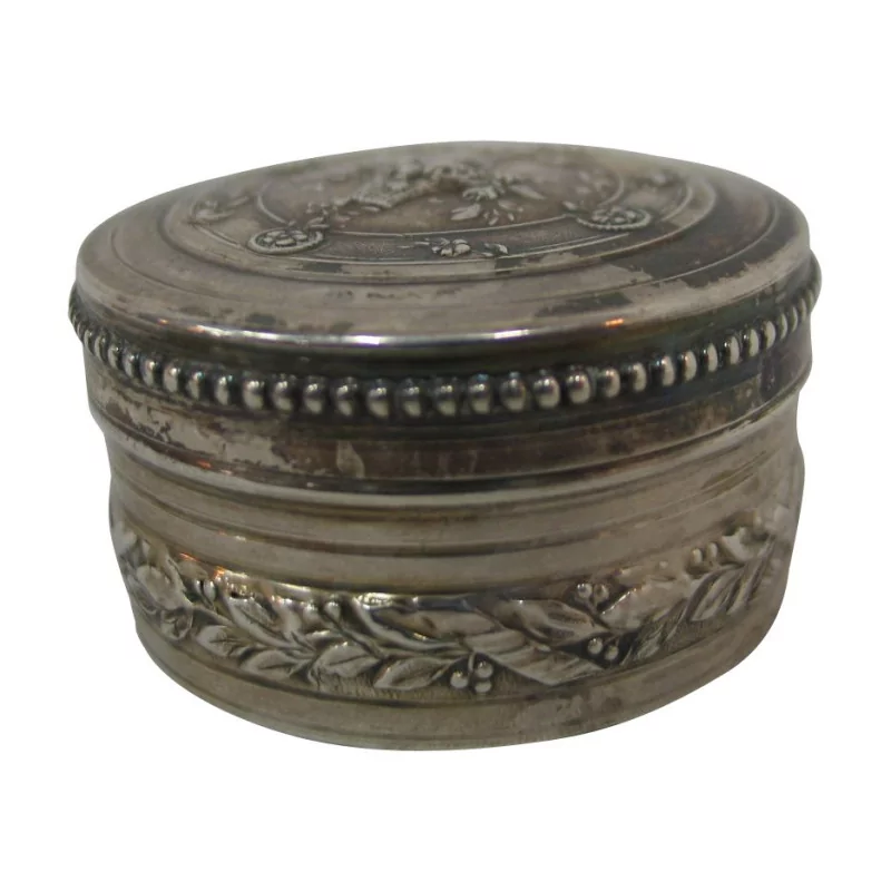 Zylindrische Dose aus ziseliertem Silber mit Blumendekor auf der … - Moinat - Silber