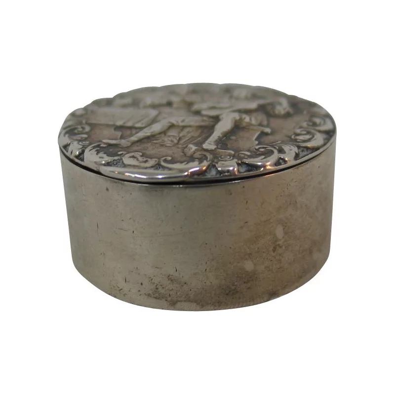 Cylindrical box in 830 silver with musician decoration on the … - Moinat - Silverware