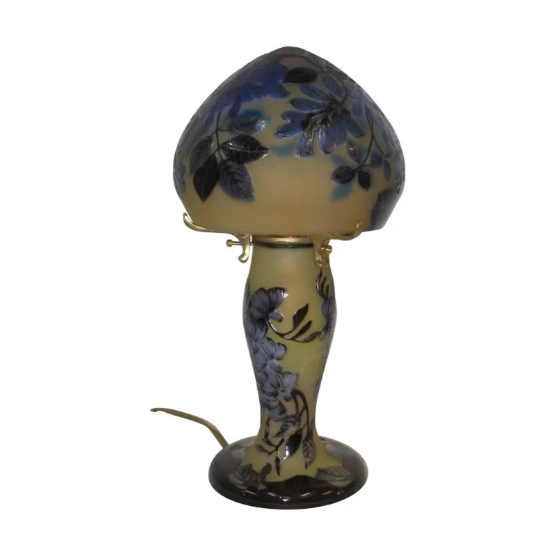 Lampe champignon en pâte de verre avec décor de glycine bleu, … - Moinat - Lampes de table
