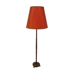 Cattail floor lamp with red shade. Period late 19th …