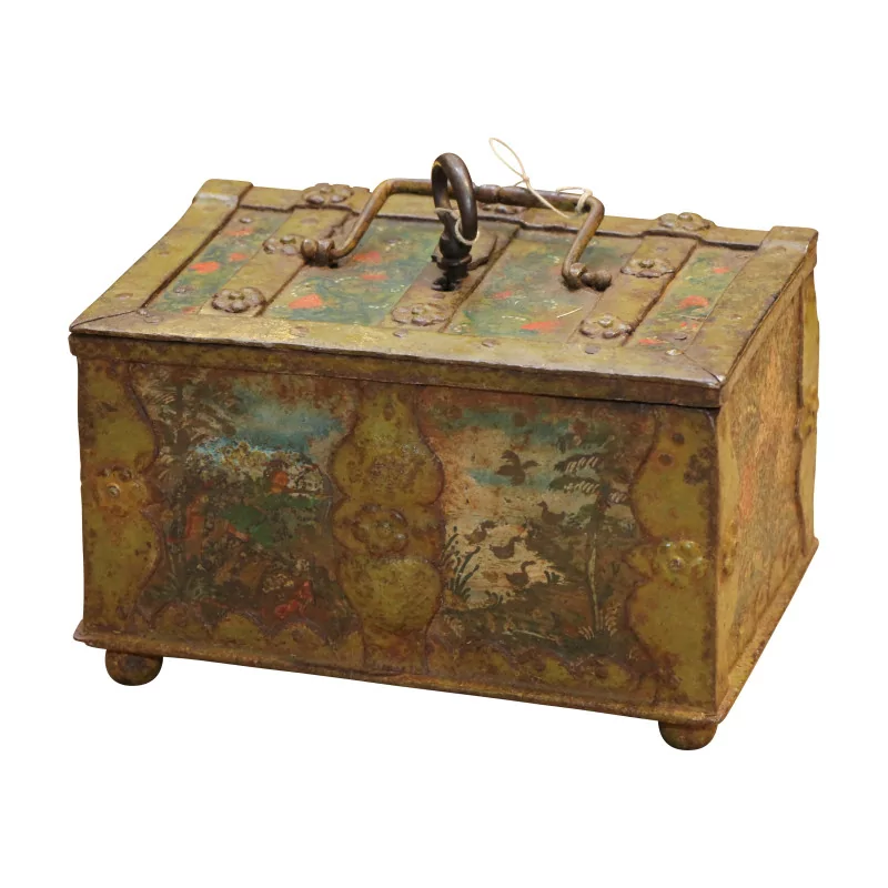 Green polychrome iron box with landscape decoration, with … - Moinat - Buffet, Bars, Sideboards, Dressers, Chests, Enfilades