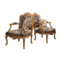 Paire de fauteuils de style Louis XV Régence en hêtre sablé et …