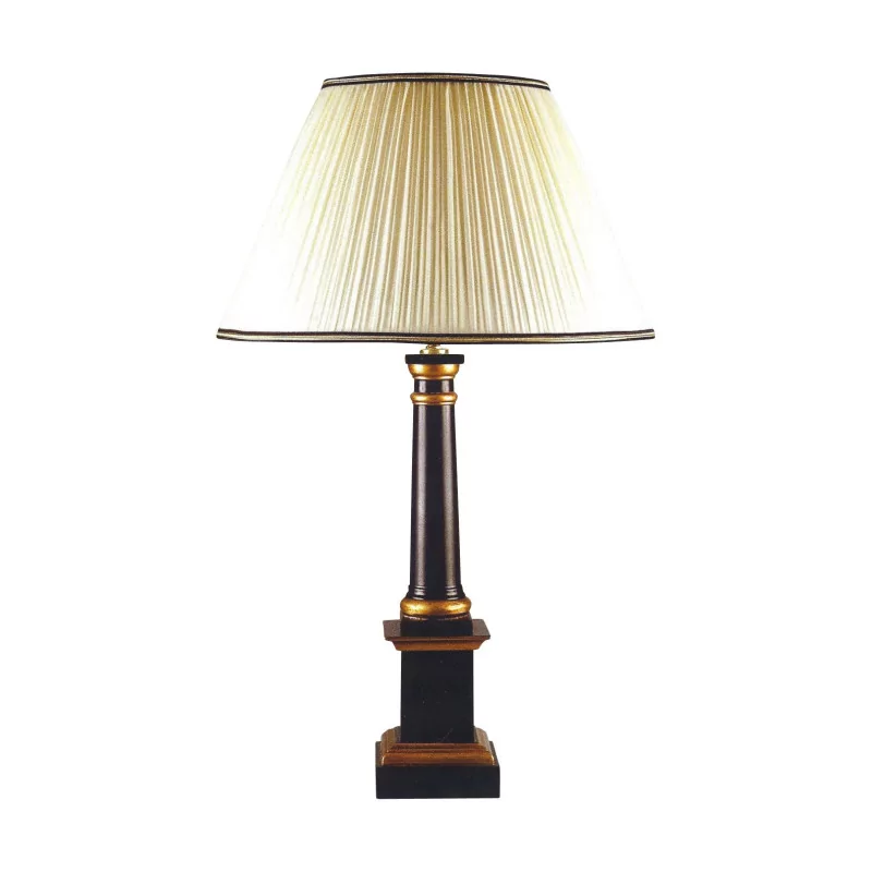 „Flambert“-Lampe aus schwarzem und goldenem Holz mit cremefarbenem Schirm. - Moinat - Tischlampen
