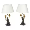 Paire de candélabres de style Louis XV à 2 bougies en bronze … - Moinat - Lampes de table
