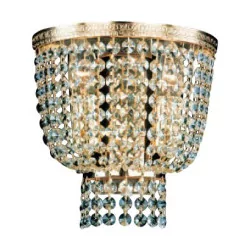 盏带波西米亚水晶的黄铜壁灯，带 2 盏灯。