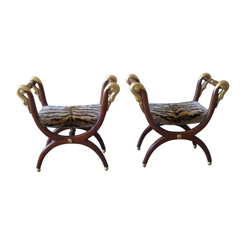 一对帝国“Aux Cygnes”红木雕刻头凳 - Moinat - Stools, Benches, Pouffes