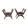 一对帝国“Aux Cygnes”红木雕刻头凳 - Moinat - Stools, Benches, Pouffes