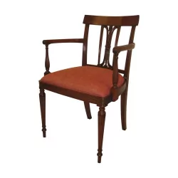 English “Adam” armchair in carved and turned mahogany, with …