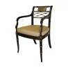 englischer Sessel aus schwarzem und goldenem Holz mit bemalter Dekoration auf der … - Moinat - Armlehnstühle, Sesseln