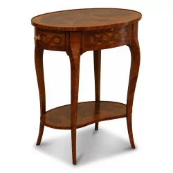 Louis XV style oval bedside table in beech, with marquetry. 2 …