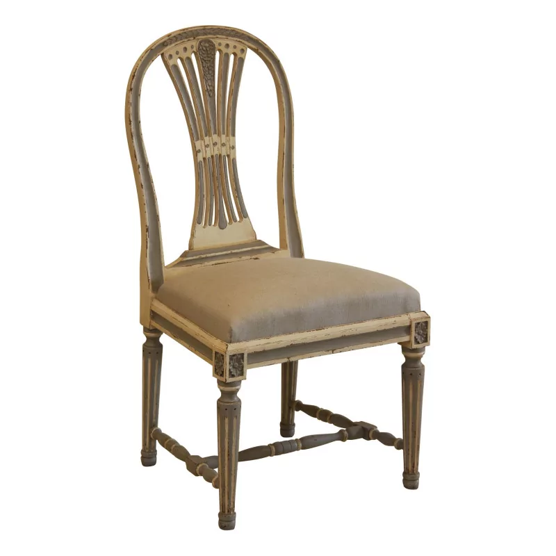 Stuhl im schwedischen Stil aus weiß und grau lackiertem Holz, … - Moinat - Stühle